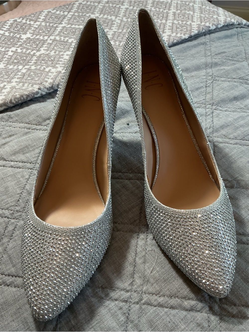 INC International Concepts Silver Crystal Pointed Toe Pumps